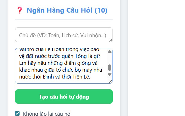 Ngân hàng câu hỏi vòng quay gọi tên trên Gemini