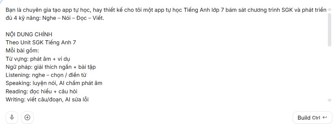 Mô tả app tự học trên Google AI Studio