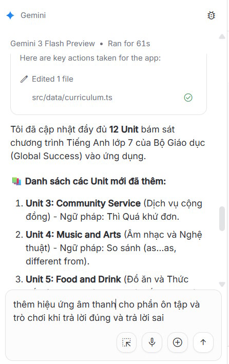 Sửa lại app tự học trên Google AI Studio