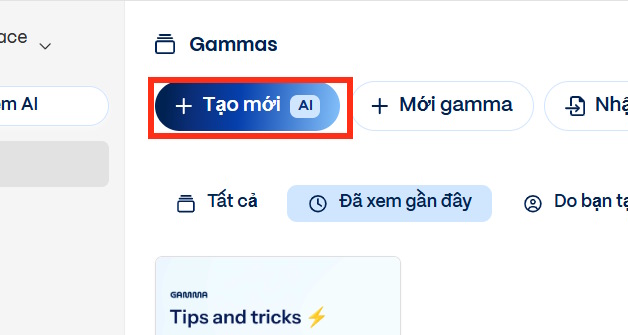Tạo mới AI trên Gamma AI