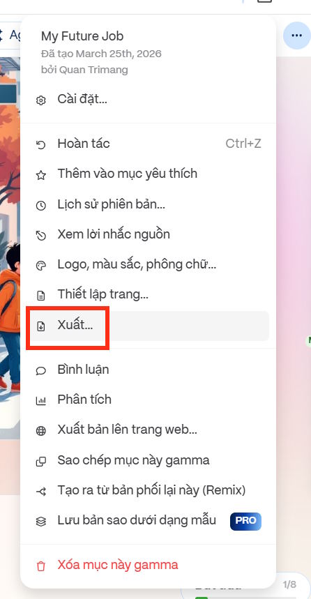 Xuất slide thuyết trình trên Gamma AI