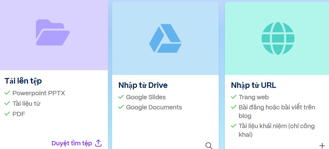 Phương thức tải tài liệu lên Gamma AI