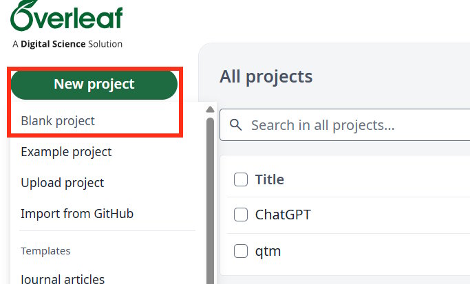 Tạo dự án mới trên Overleaf