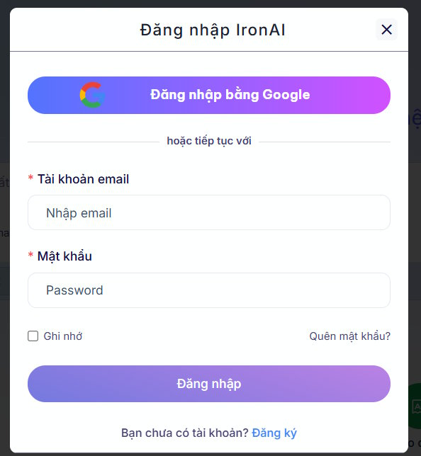 Iron AI tạo tài khoản
