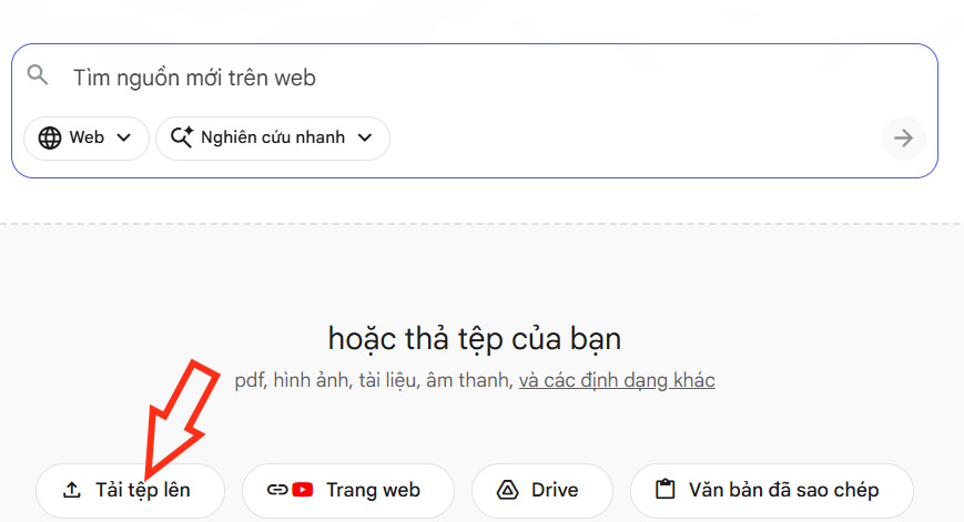 Tải dữ liệu lên NotebookLM