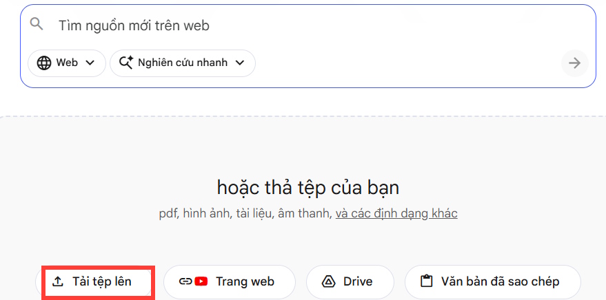 Tạo dữ liệu tham khảo lên NotebookLM