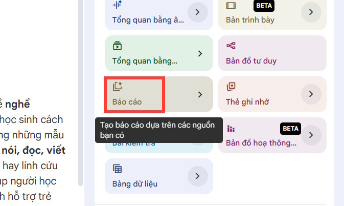Tạo Báo cáo trên NotebookLM