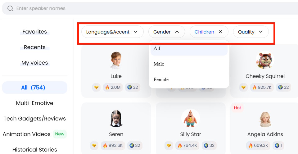 Chọn giọng đọc trên DupDub