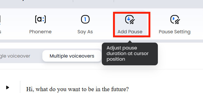 Vị trí ngắt nghỉ hội thoại trên DupDub