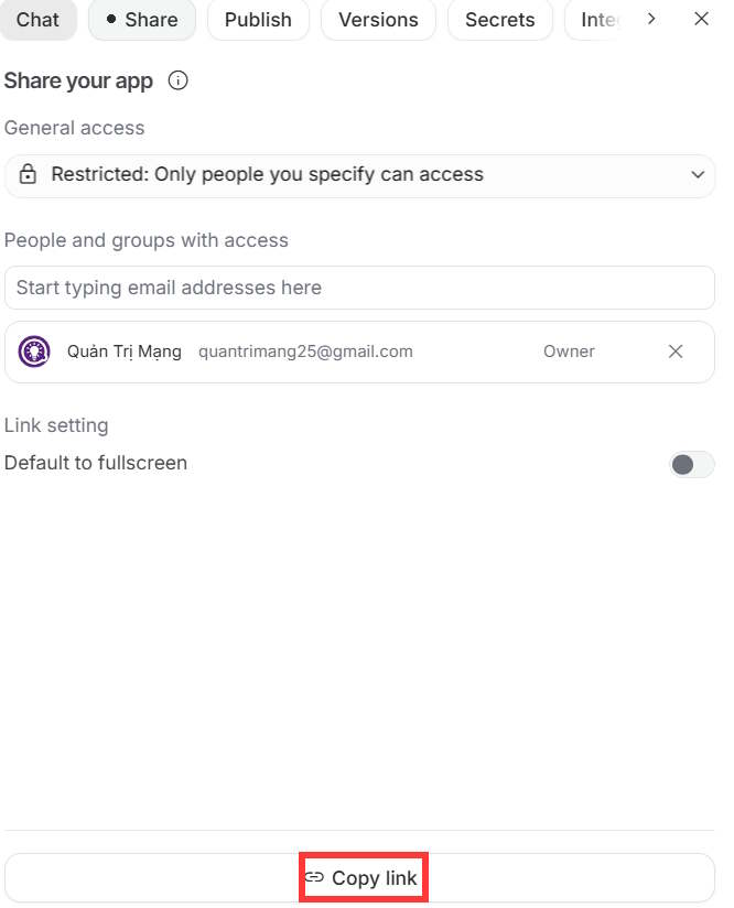 Chia sẻ app tạo trên Google AI Studio
