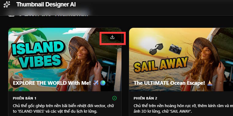 Tải ảnh thumbnail tạo trên app trên Google AI Studio