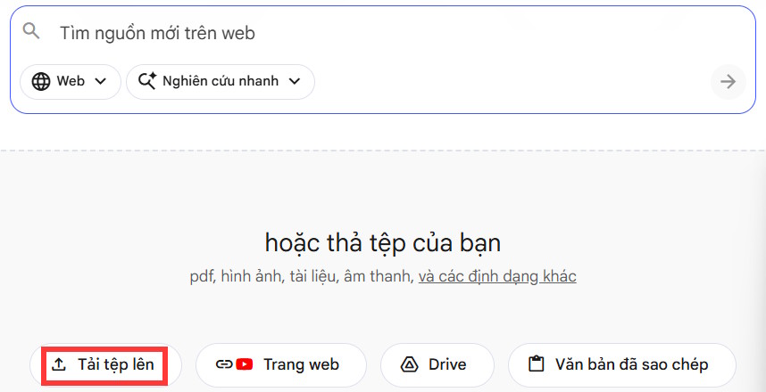 Tải tài liệu lên NotebookLM
