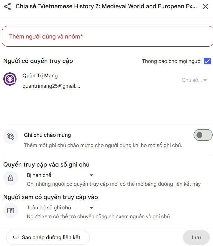 Chia sẻ bài kiểm tra tạo trên NotebookLM