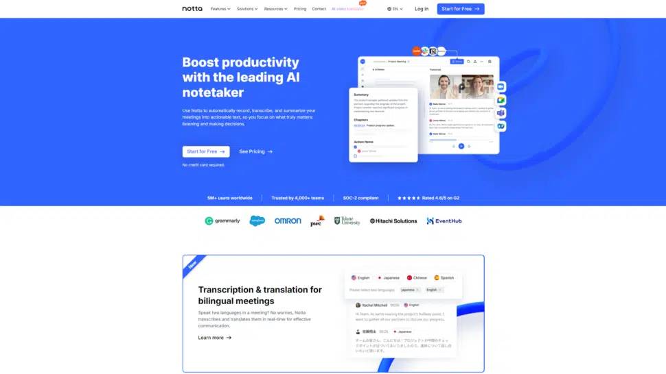 Trang chủ Notta AI