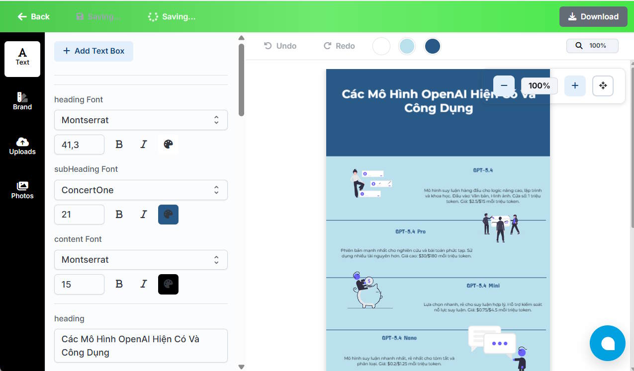 Giao diện chỉnh sửa infographic tạo trên Infography