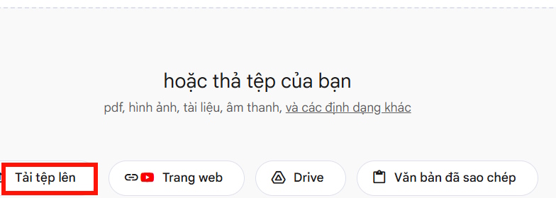 Tải tài liệu lên NotebookLM
