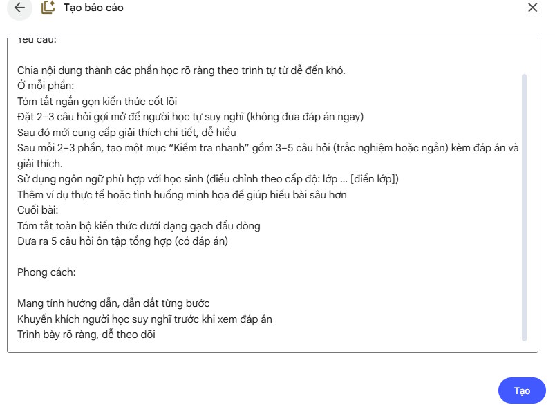 Mô tả cho thầy cô tạo nội dung tự học trên NotebookLM