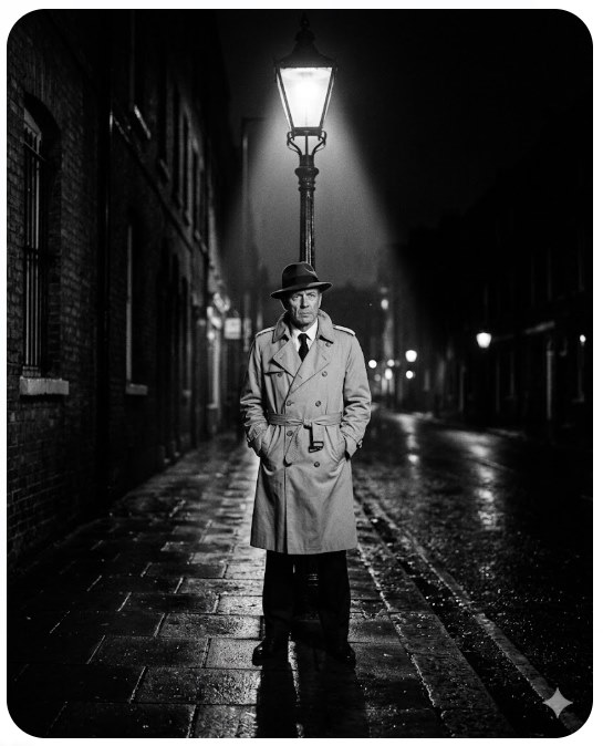 Người đàn ông mặc áo khoác dài dưới cột đèn đường