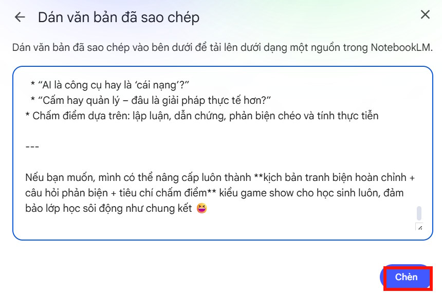 Sử dụng kịch bản tranh biện NotebookLM