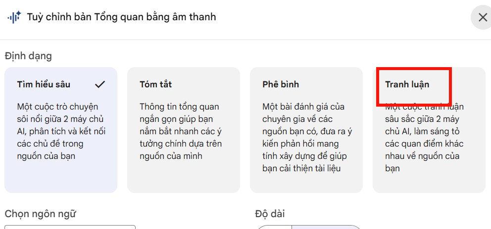 Tạo đoạn hội thoại tranh luận trên NotebookLM