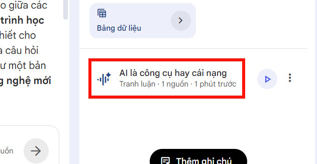 Hội thoại tranh luận tạo trên NotebookLM