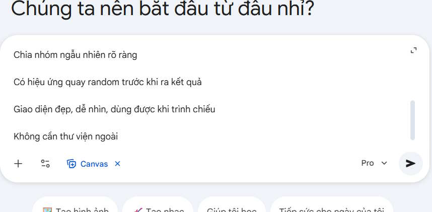 Prompt tạo vòng quay chọn học sinh trên Gemini