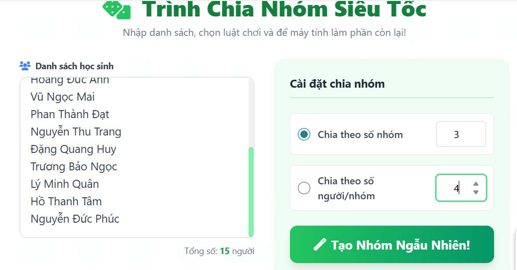 Công cụ tạo nhóm ngẫu nhiên trên Gemini