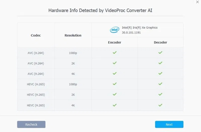 Kiểm tra phần cứng khi cài đặt VideoProc