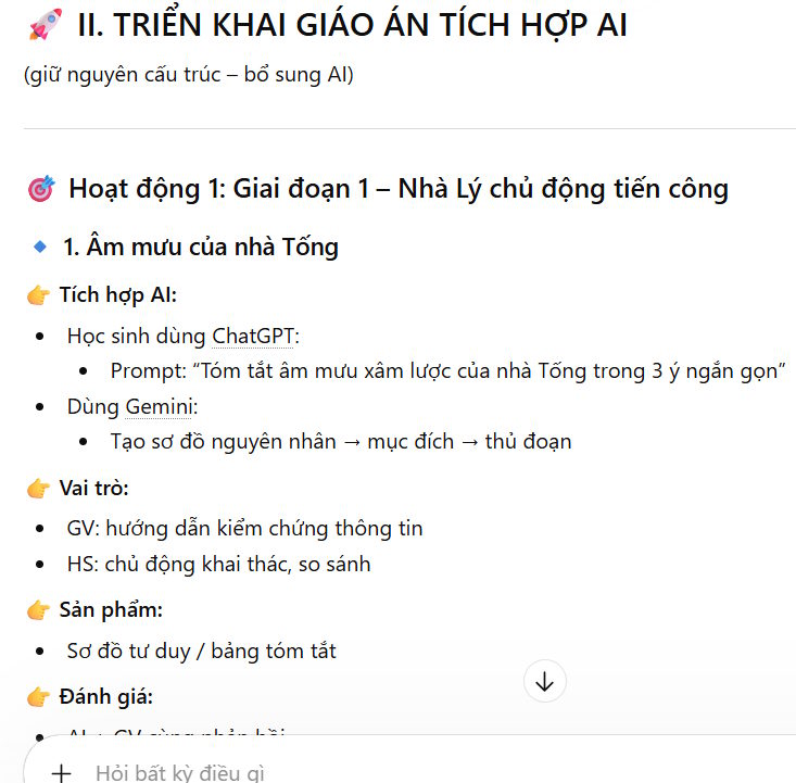 Nội dung giáo án tích hợp AI trên ChatGPT