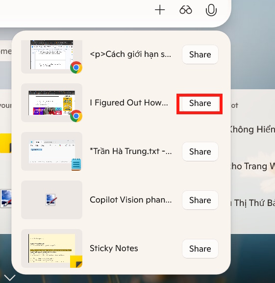 Chia sẻ màn hình với Copilot Vision