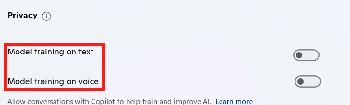 Tắt thu thập giọng nói và văn bản cá nhân trên Copilot