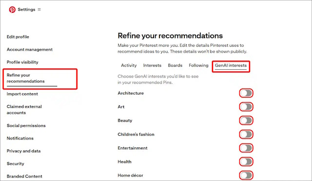Tắt hình ảnh AI trên Pinterest máy tính