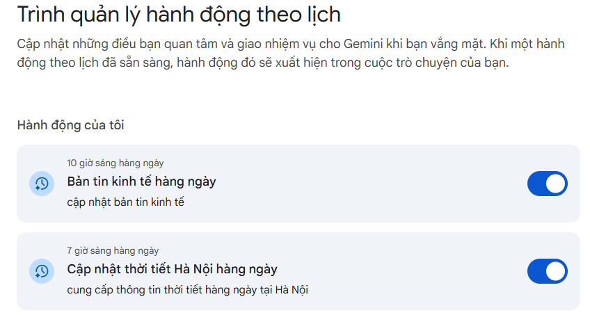 Quản lý hành động theo lịch Gemini