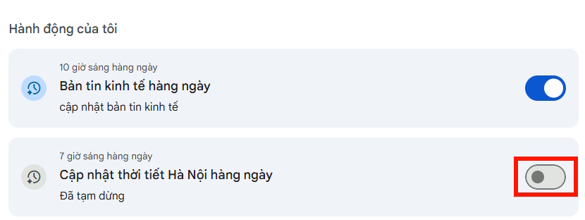 Bật, tắt hành động theo lịch Gemini