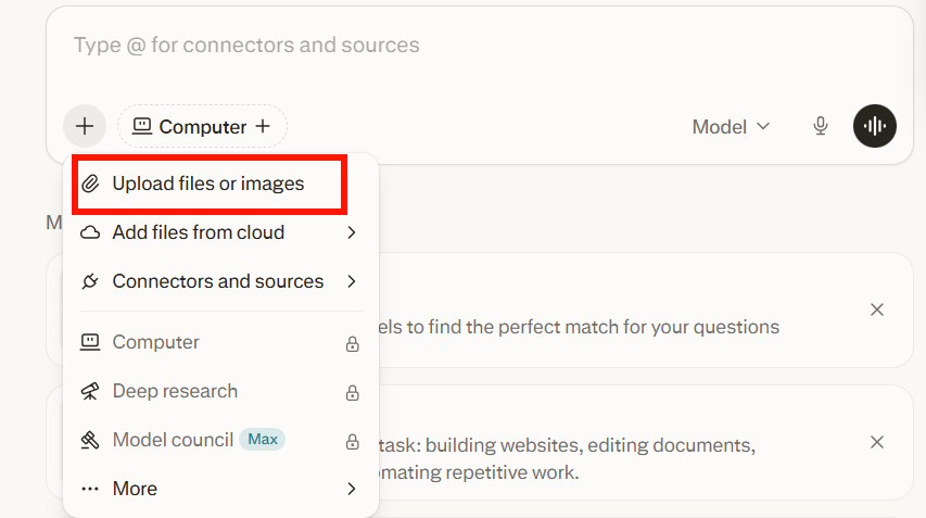 Tải tài liệu lên Perplexity AI