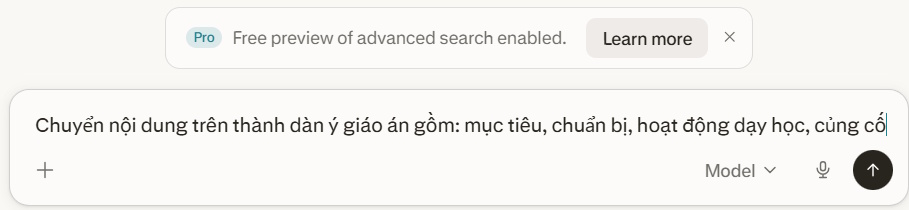 Lệnh chuyển thành cấu trúc giáo án trên Perplexity AI