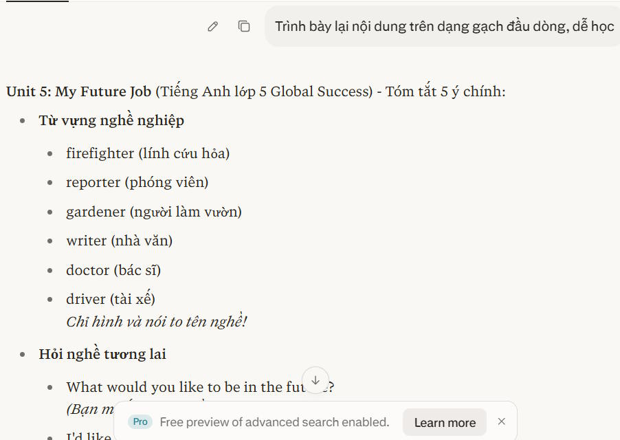 Yêu cầu trình bày nội dung trên Perplexity AI