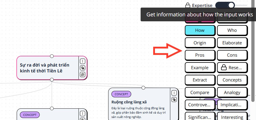 Thuộc tính cho từng mục nội dung sơ đồ tư duy trên Heuristica