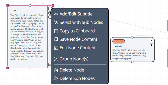 Menu chỉnh sơ đồ tư duy trên Heuristica