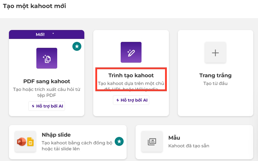 Trình tạo Kahoot