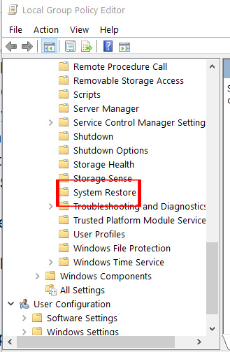 Truy cập System Restore qua Group Policy Editor