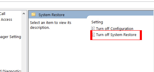 Turn off System Restore qua Group Policy Editor