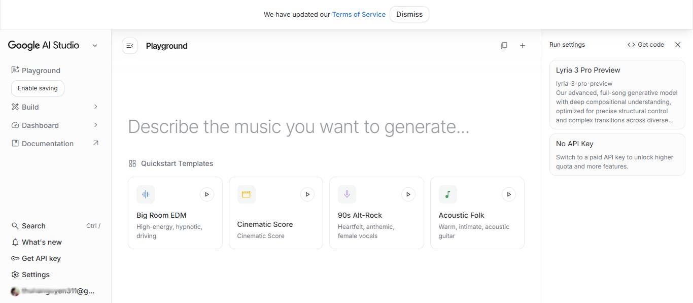 Dùng thử Lyria 3 Pro trong Google AI Studio