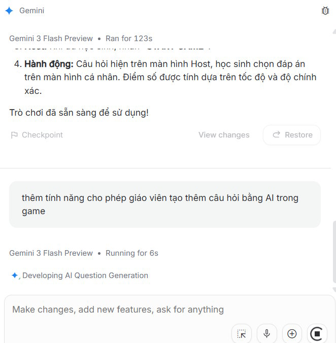 Nhập lệnh chỉnh sửa trò chơi tạo trên Google AI Studio