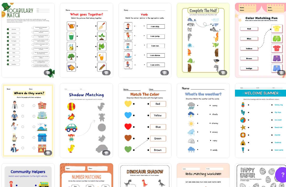 Mẫu worksheet matching