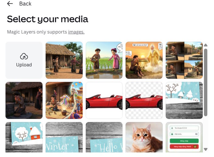 Chọn ảnh trong thư viện media trên Canva 