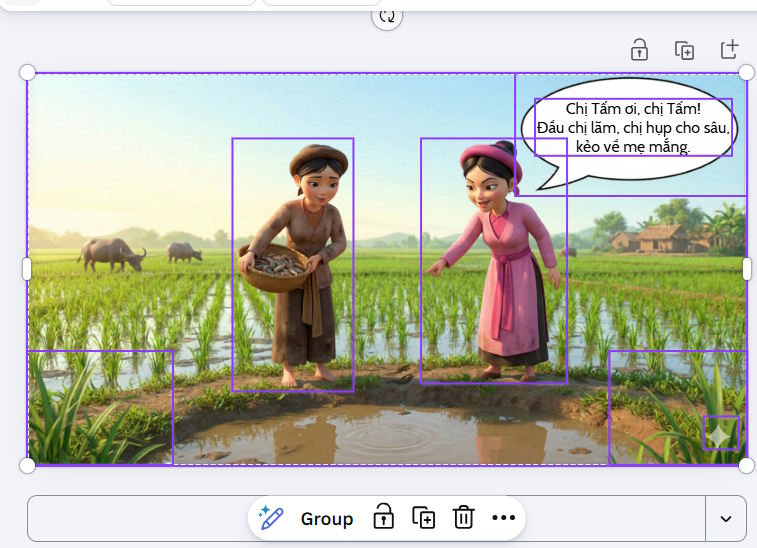 Tách đối tượng thành nhiều lớp trên Canva 