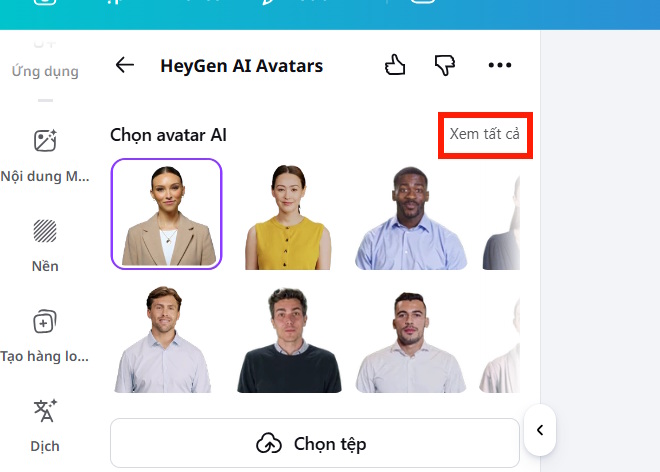 Chọn nhân vật trong HeyGen AI avatars 