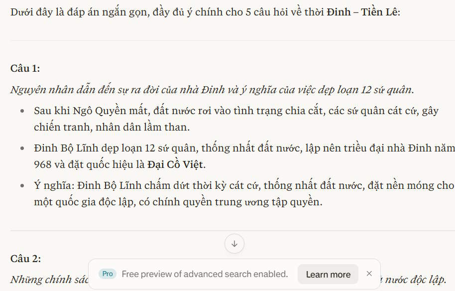 Perplexity AI gợi ý trả lời