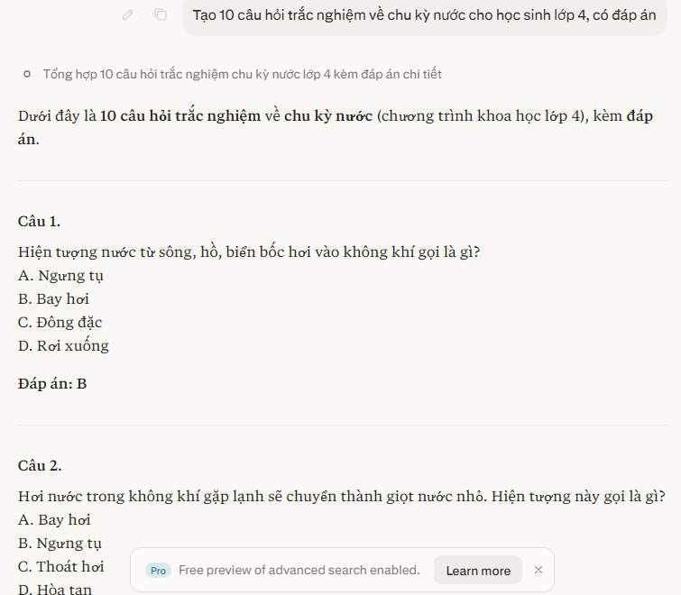 Perplexity AI câu hỏi trắc nghiệm